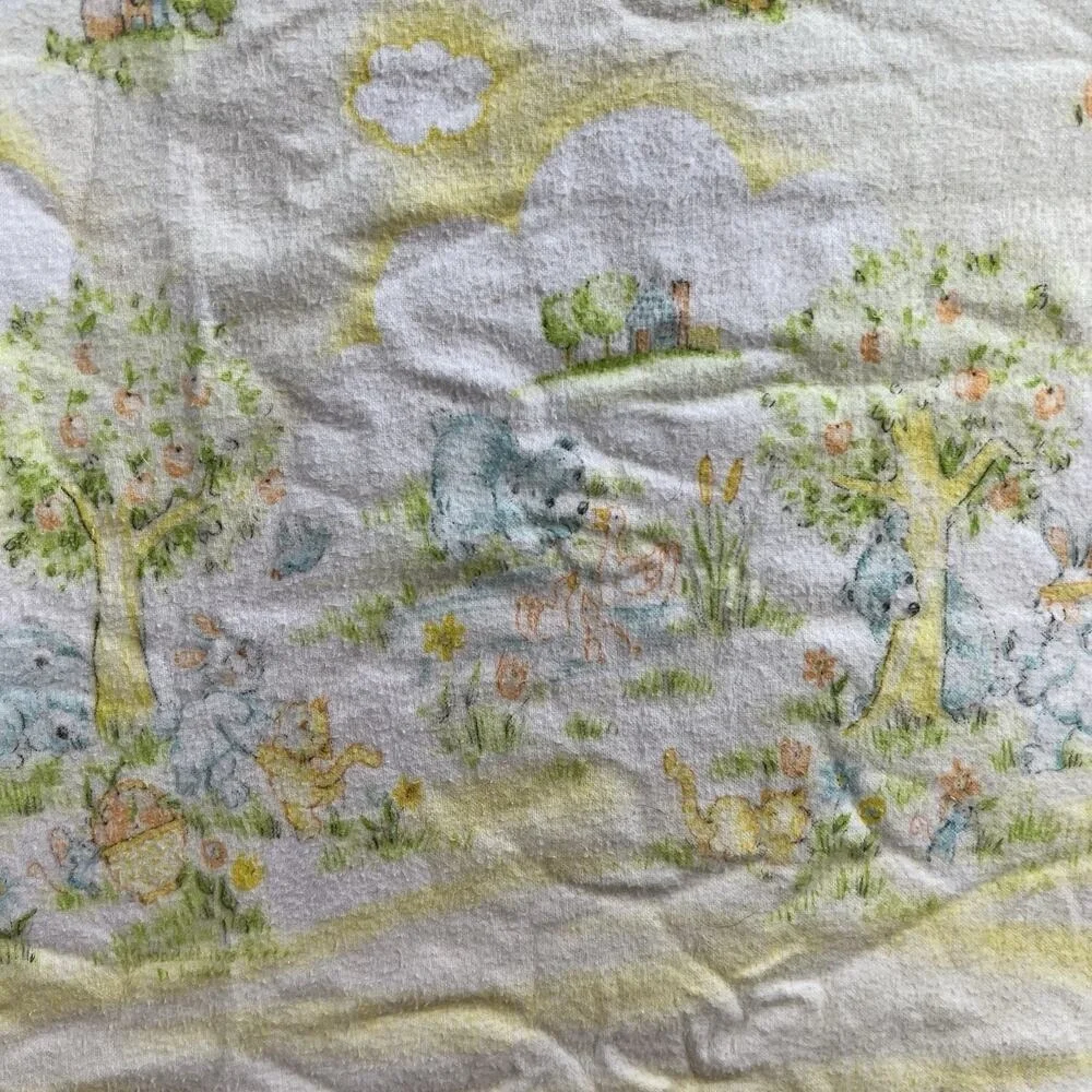 Vintage Dundee Flannel Receiving Blanket Sleeping‎ Baby Bunnies Design Cotton